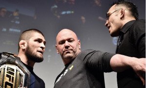 Khabib Nurmagomedov encara Tony. Ferguson antes do UFC 249