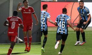 Thiago Galhardo do Internacional e Diego Souza do Gremio