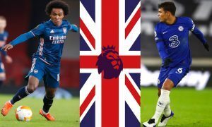 Willian do Arsenal e Thiago Silva do Chelsea na EPL