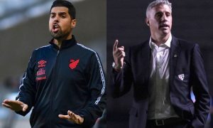 Hernán Crespo, do São Paulo, e António Oliveira, do Athletico-PR, no Brasileirão 2021